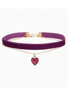 1pc Women's Retro Velvet Choker Necklace With Heart Pendant, Fashion Collar - Multicolor - View 20