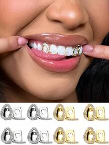 THATBOY 1PC/2PCS/4PCS/SET New Style Hip Hop Teeth Grillz With Star Cubic Zirconia Caps Micro Pave Top & Bottom Charm Grills For Men Women Jewelry - Multicolor - View 13