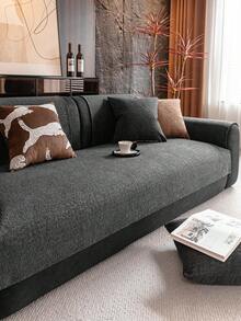 1pc Solid Color Chenille Sofa Cushion Cover, Minimalist Starry Pattern Sofa Slipcover, Anti-Slip Anti-Scratch Sofa Protector, Home Decor For 1/2/3/4 Seater Sofa, All Season - Dark Grey - View 3