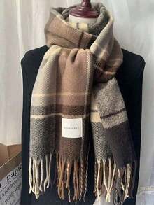 1pc Women's Fashion Korean Plaid Scarf – Thick Warm Winter Shawl With Soft Fringe Edges, Long Cozy Scarf For Autumn And Winter |     Unisex Couple Scarf For Men And Women, Ideal For Students, Daily Wear, And Outdoor Activities |      Oversized Checkered Pattern Adds A Modern Korean Streetwear Touch, Perfect For Layering With Coats, Jackets, And Sweaters |     Soft Touch Fabric Keeps You Warm And Comfortable In Cold Weather |     Great Gift For Couples, Friends, And Fashion Lovers During Christmas, Valentine's Day, Or Birthdays |     Stylish Blanket Shawl Design, Lightweight Yet Warm, Suitable For Commuting, Travel, And Casual Outfits |     Versatile Winter Accessory – Can Be Worn As A Scarf, Shawl, Or Wrap |     Korean-Style Plaid Scarf, Aesthetic Cozy Winter Fashion, Warm Long Tassel Scarf, Oversized Blanket Scarf, Street Style Neckwear For Autumn Winter Season, Couple Matching Scarf, Classic Checked Pattern Scarf For Women And Men. - Cà phê nâu - Xem 1