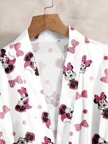 Disney Pyjama confortable en satin à imprimé de dessin animé pour préadolescentes - Manches longues avec lien à la taille. Tissu en soie doux et respirant, adapté pour le port à la maison en toutes saisons - Blanc - Voir 3