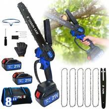 720W Mini Motosierra de Mano de 8 Pulgadas,Motosierra Inalmbrica Portátil y Funcional,Motosierra Eléctrica de Con 2 Baterías ,para Poda de árboles,Jardinería - Tipo de Enchufe A USA (110-127V) - Ver 2