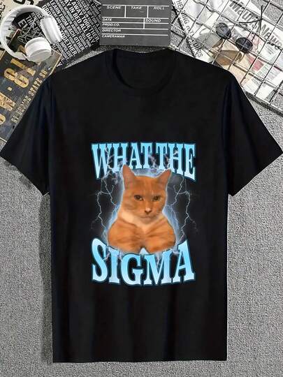 100% Cotton What The Sigma Meme Cat Ironic Brainrot Y2K T-Shirt Women's Men's Graphic Tee Crew Neck Classic Fashion Summer Vacation Tops