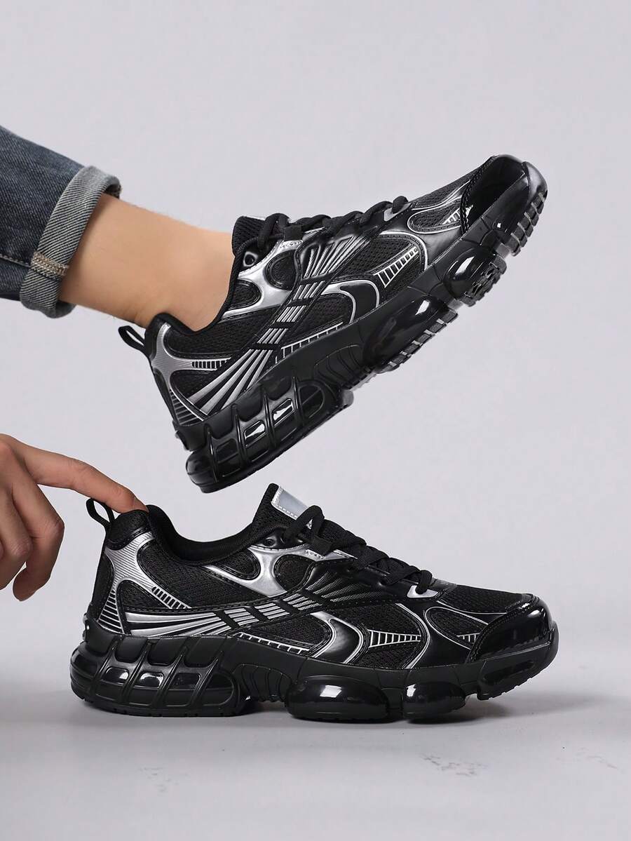 Men's Sports Shoes Sneakers, Men's Casual Shoes,Fashionable And Personalized Street Student Handsome Shoes, Lace Up Men's Shoes, Men's Board Shoes - Black - View 1