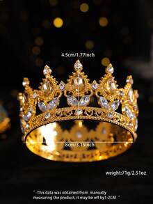 巴洛克圆形新娘皇冠，复古宫廷风格国王/王后水钻头饰，高端选美服装配饰，皇冠，服装皇冠，学院风，头饰皇冠，婚礼，伴娘礼物，发饰，派对造型，生日，锐舞派对配饰，节日服装，头饰 - 彩色 - 查看 19