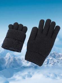 1pc Thick Knitted Fingerless Gloves, Warm Insulated Winter Gloves With Cotton Lining - Multicolor - View 4