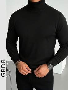 GRDR Men's Regular Shoulder Long Sleeve High Neck Sweater, Versatile For Daily Wear, Knitted
