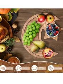 1件开斋节木制星月托盘，手工装饰品，适用于晚餐、蛋糕、水果和甜点拼盘，节日餐桌装饰，派对用品，生日派对节日庆典木制工艺品 - 彩色 - 查看 8