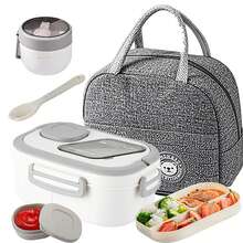2-Layer Multi-Compartment Insulated Lunch Box Set: Lunch Box + Cup + Bag. Portable Large Capacity Food Container With Handle, Reusable Microwaveable Plastic Lunch Box For Office Workers, Students, Office, School, Party, Outdoor, Camping, Picnic, Snack - trắng - Xem 11