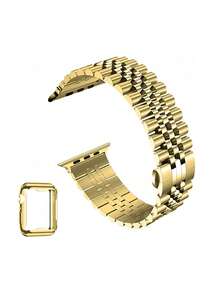 2pcs Set Compatible With Apple Watch 44mm 45mm 40mm 41mm 49mm Band + Case Ultra 49mm Stainless Steel Strap TPU Watch Strap Case Compatible With Iwatch SE 9 8 7 6 5 4 3 2 1 42mm 38mm Band Adjustable Set Compatible With Apple Watch Accessories 2-In-1, Dressy Unisex Metal Watchbands Replacement Compatible With Apple Watch Bands - Gold - View 4