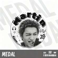 58mm Black-And-White Polka Dot Newspaper-Style Glossy Tin Badge Featuring A Circular Design With Black-And-White Idol Group Member Imagery And Polka Dot Newspaper Elements Ideal For Idol Fandom Support / Cosplay Accessories / Everyday Wear As A Brooch Or Pendant - Multicolor - View 4
