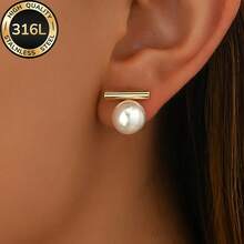 High-Quality Stainless Steel Hypoallergenic Golden Stud Earrings, Fade-Resistant, Simple And Elegant, Suitable For Daily Wear Or Party Fashion Women's Earrings, Jewelry Accessories, An Exquisite Gift For Women. - 金色的 - 查看 2