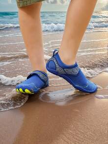 Kids Summer New Aqua Shoes, Random Animal Print, Breathable Mesh Upper, Low-Top Hook And Loop, Quick-Dry Barefoot, Boys Beach/Swimming Shoes, Rubber Non-Slip Sole, Outdoor Cycling, Indoor Fitness Yoga Running Jumping Multifunctional Training Shoes - Blue - View 4