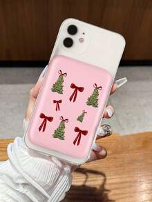 圣诞树蝴蝶结造型移动电源保护套，适用于TPU软橡胶磨砂无线充电宝，防摔角设计，质感优良，不含电池，磁吸式闭合 - 彩色 - 查看 3