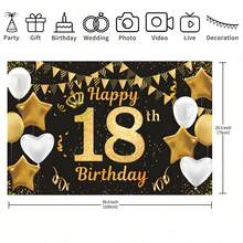 1 Item, Birthday Happy Background Banner, Birthday Party Decoration, Black And Gold Poster Photo Booth Background Banner, Suitable For Male And Female 18-Year-Old Birthday Party Supplies - Multicolor - View 6