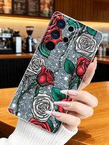 1 pieza Funda de teléfono con diseño de rosas rojas y blancas sobre fondo estrellado, estilo clásico ideal para San Valentín, protección elevada para lente con diseño de ojo de cámara, resistente a golpes, compatible con iPhone 17 Pro Max/16/15/14/13/12/11/Plus/Pro/Pro Max, compatible con Galaxy A34/A35/A54/A55, Galaxy S20/S21/S22/S23/S24/S25 Ultra/Plus, compatible con Galaxy/Redmi/Honor/OPPO/ViVo - Blanco - Ver 2