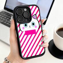 Funda de Teléfono Gato Lindo con Patrón de Rayas Rosadas para  15 Pro Max  14 Pro  13  Galaxy S23 S22 S21 Funda de Protección para Teléfono Regalo de Pareja para Novio Novia Regalo de Vacaciones - Blanco - Ver 3