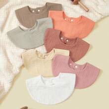 3条婴儿围兜（颜色随机），纯色，可调节按扣，柔软吸水，日常必备。 - 彩色 - 查看 7