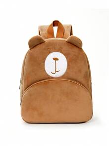 One Cute Plush Bear Backpack For Children, Soft And Fluffy Kindergarten Backpack With Ears And An Embroidered Face, Lightweight Toddler Travel Backpack.