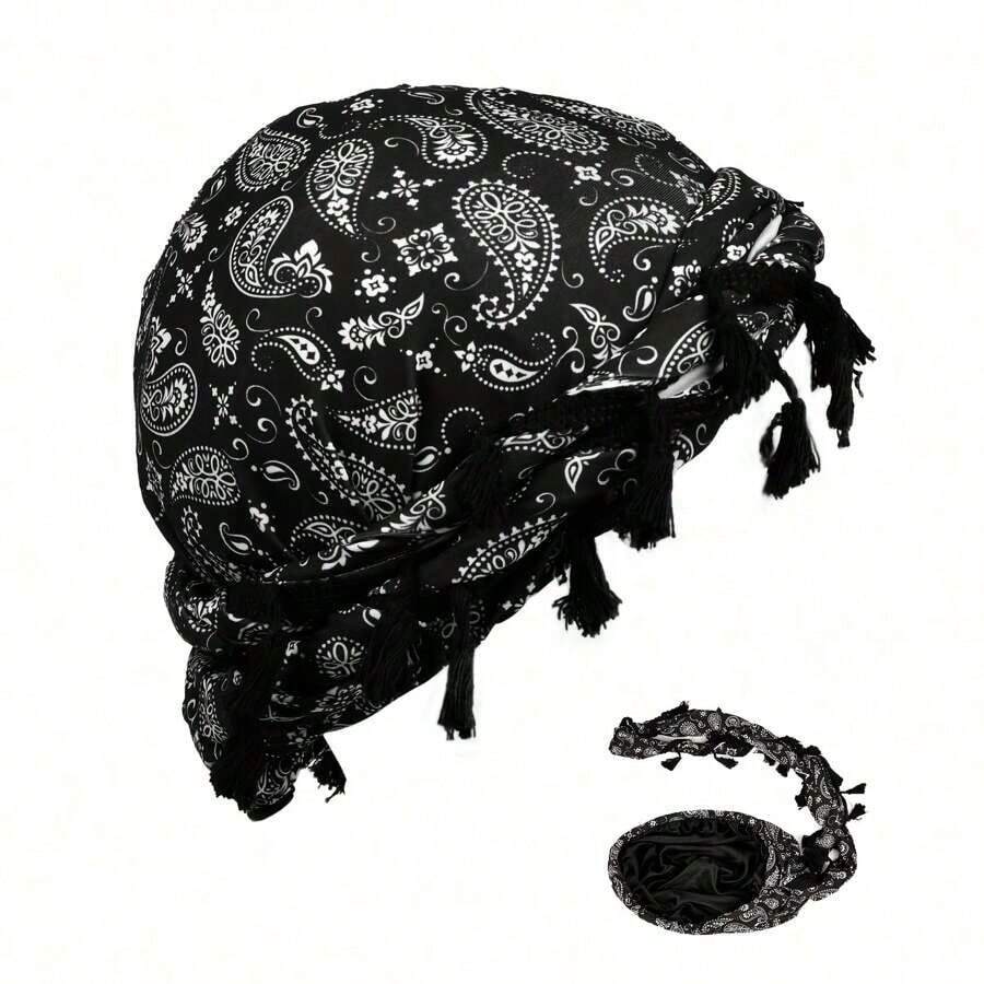Unisex Retro Fringed Twisted Headband Turban, Knitted Beanie Men And Women Halloween - Beige - View 1