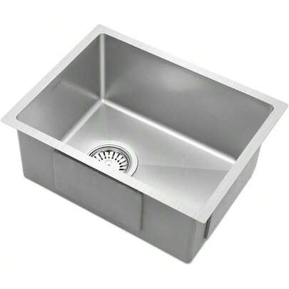 Kitchen Stainless Steel Sink 34x 44cm Rectangle Silver Single Bowl Basin Sinks Handmade, Home Laundry, Coated Oil Resistant Waste Strainer Included