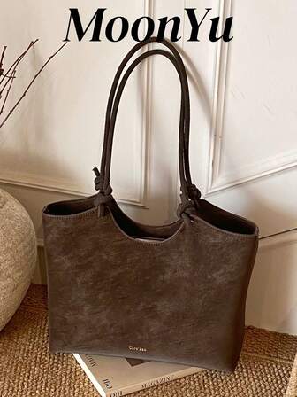 Damaxelväska, tygväska, moderiktig minimalistisk korgformad handväska med stor kapacitet, affärsmässig avslappnad kaffefärg, lämplig för shopping, pendling, affärer