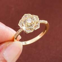 1pc Elegant Rose Shaped Design Cubic Zirconia Inlaid Fashion Ring For Women - Multicolor - View 9