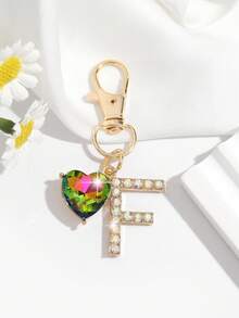 1pc Fashionable European & American Luxury Cute Crystal Rhinestone Studded Oversized English Letter Shape Keychain Bag Charm, Suitable For Women Car Keys, Bags Decoration - Gold - View 7