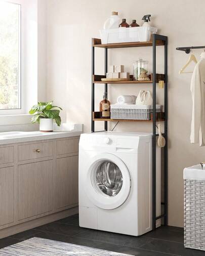 Toilet Shelf, 3 Tier Toilet Shelf, Space-Saving Bathroom Shelf, Easy Assembly, For Laundry Room, Industrial Style, Rustic Brown And Black