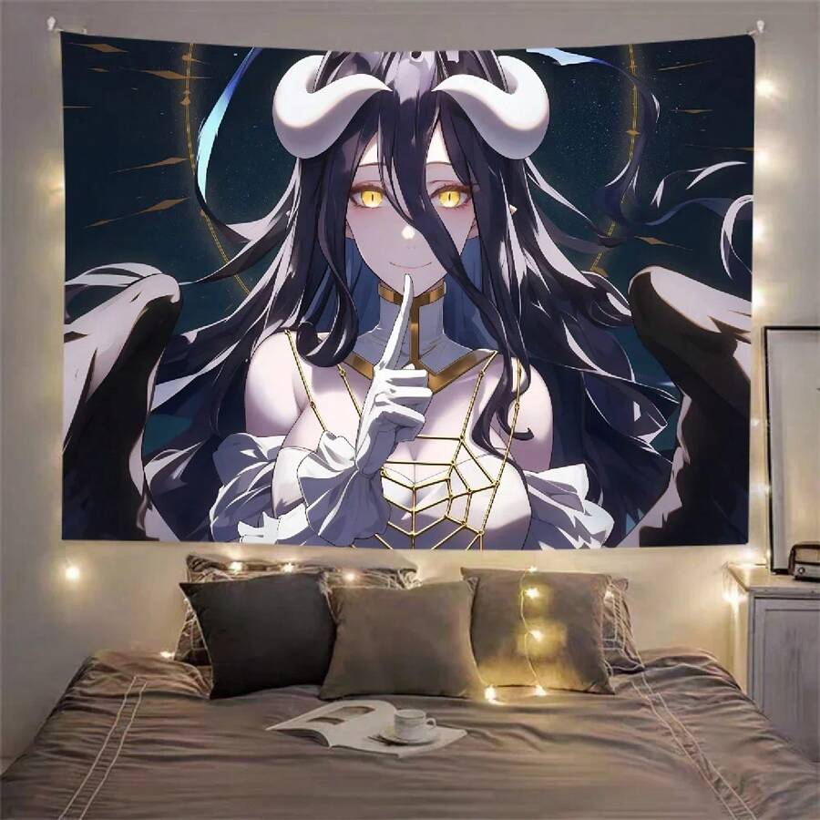 Anime Overlord Albedo Anime Tapestry Hippie Flower Wall Carpets Dorm Decor Wall Hanging Home Decor - 彩色 - 查看 1