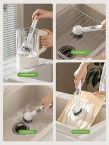 Long Handle Rotary Pot Brush With Liquid Dispenser, Kitchen Cleaning Tool. Liquid Dispenser Design For Convenient Liquid Discharge. Brush Head With Built-In Cleaning Liquid Storage Space, Press To Squeeze Out Cleaning Agent, Keeping Hands Clean. 360° Rotatable Brush Head Can Flexibly Fit The Inner Wall And Bottom Of Pots. Soft Fiber Bristles. Suitable For Daily Kitchen Cleaning: Applicable To Woks, Soup Pots, Frying Pans And Other Cookware. Can Also Be Used To Clean Tableware, Sinks And Other Kitchen Items. - Multicolor - View 11