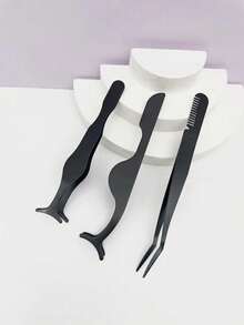3pcs Set: Black Seahorse + Gourd + Comb & Tweezer, Eyelash Applicator Tools, Essential Makeup Accessories - Black - View 8
