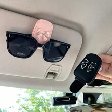 Bling Rhinestone Pearl Bow Car Visor Clip, Multifunctional Glasses Holder, Card Clip For Car - Multicolor - View 6