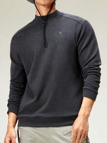 CAMEL CROWN 男士长袖T恤，秋冬季保暖高领上衣，羊毛混纺打底长袖衬衫 - 墨灰 - 查看 1