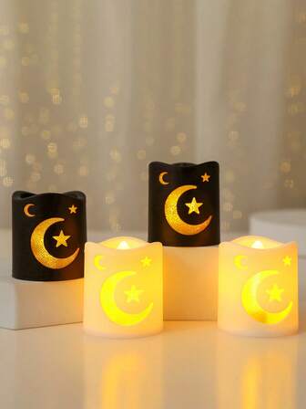 โคมไฟเทียนลายดาวและพระจันทร์สำหรับเทศกาล 1 ชิ้น, โคมไฟเทียนอิเล็กทรอนิกส์หรูหรา, เหมาะสำหรับตกแต่งเทศกาล, ให้เป็นของขวัญ และตกแต่งบ้านในห้องนอน