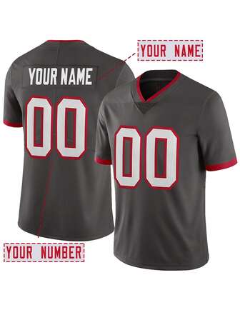 Anpassat namn och nummer herr broderad amerikansk fotbollströja Tampa Bay grå V-ringad personlig kortärmad skjorta festmatch träning tävling sporttröja gör-det-själv S-XXL