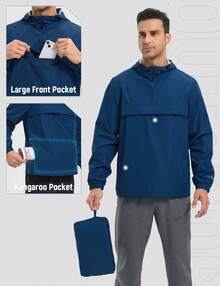 baleaf Men's Rain Jacket Water Resistant Hiking Windbreaker Packable Running Golf Gear Hood Raincoat Reflective - Eo biển xanh 19-4038TPG - Xem 6