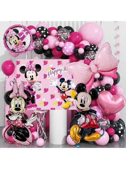 米妮主题气球套装，生日派对装饰，适用于嘉年华、返校典礼、婚礼、粉色主题生日派对、圣诞节和万圣节。