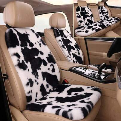 1 pieza Cojín de asiento de coche de felpa con estampado de vaca grueso, ajuste universal