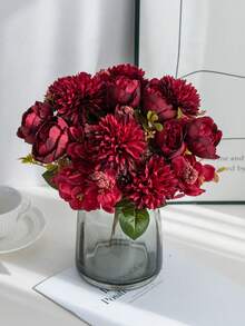 1 قطعة زهور اصطناعية باقة من 5 رؤوس من الزنبق الحريري والهيدرانجيا، مواد باقة العروس، ديكور المنزل والغرفة الطعام والمزهريات، ديكور الزفاف، ديكور الجدران الخلفية، مواد إكليل الزفاف للسيارة، عتبة الباب، مواد الزهور، هدية عيد الحب، ديكور خارجي لعيد الربيع - عنابي اللون - مشاهدة 4