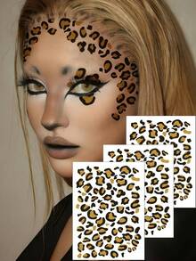 3 pièces Tatouages temporaires pour le visage imprimés léopard, autocollants de tatouage sexy pour adultes avec motif léopard, convient pour Halloween, cosplay, fêtes, festivals et autres occasions - Multicolore - Voir 5