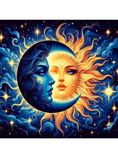 Kit de pintura de diamantes 5D de 12x12 pulgadas, conjunto de arte de diamantes Sol y Luna, obra de arte de mosaico de diamantes amigable para principiantes, regalo para adultos y decoración de pared del hogar