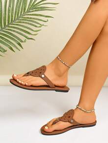 Dép xăng đan La Mã nữ mùa hè 2025 mới: Dệt thủ công/Khắc rỗng/Quai chéo/Đế mềm chống trượt, Chất liệu PU thoáng khí và không mài mòn, Làm thon chân, Dép xăng đan La Mã/Đi biển/Dép xỏ ngón, Thích hợp cho kỳ nghỉ, Phong cách đường phố, Trang phục hàng ngày, Sản phẩm bán chạy nhất mùa hè - màu nâu - Xem 10