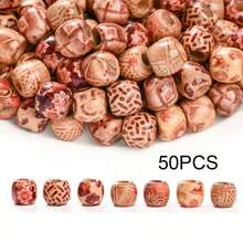 50/100 hạt gỗ Bohemian, hạt lỗ lớn họa tiết hoa cổ điển, thích hợp để trang trí nhà cửa, làm vòng tay, vòng cổ, móc khóa, móc điện thoại, phụ kiện túi xách và đồ thủ công - nâu đỏ - Xem 11