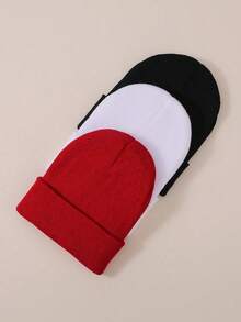 3pcs Simple Solid Color Fashionable Beanie Hats, Unisex For Boys And Girls, Warm Winter Accessory, Suitable For Daily Life, Layering, Can Be Christmas Or New Year Gift - Multicolor - View 4