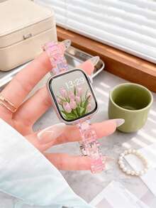 1 pieza Correa de reloj de plástico PC rosa de moda compatible con IWatch de 38mm, 40mm, 41mm, 42mm, 44mm, 45mm, 46mm, 49mm, correa de reloj texturizada moderna compatible con Apple Watch Series Ultra 3/2/1 11 10 9 8 7 SE3 6 5 4 3 2 1