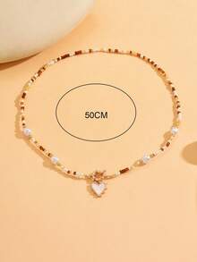 手工彩色串珠仿珍珠心形吊坠项链，女士沙滩假日派对配饰 - 多色 - 查看 4