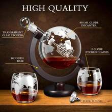 Whiskey Decanter Sets For Men, Whiskey Decanter Globe Set With 2 Etched Globe Whisky Glasses For Liquor, Bourbon, Cocktails, Vodka, Scotch Liquor Decanter Sets - 850ml - 紅木色 - 查看 6