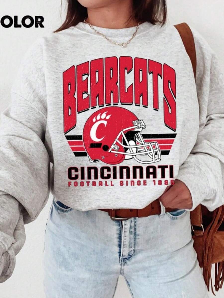 University Of Cincinnati Crewneck Sweatshirt, Vintage Cincinnati Shirt, Retro College Game Day Tee, Bearcats Fan Gift Unisex (2) - 灰色 - 查看 1