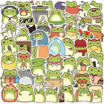 50pcs Cute Cartoon Frog Retro Stickers, Decorative For Phone, Water Bottle, Guitar, DIY